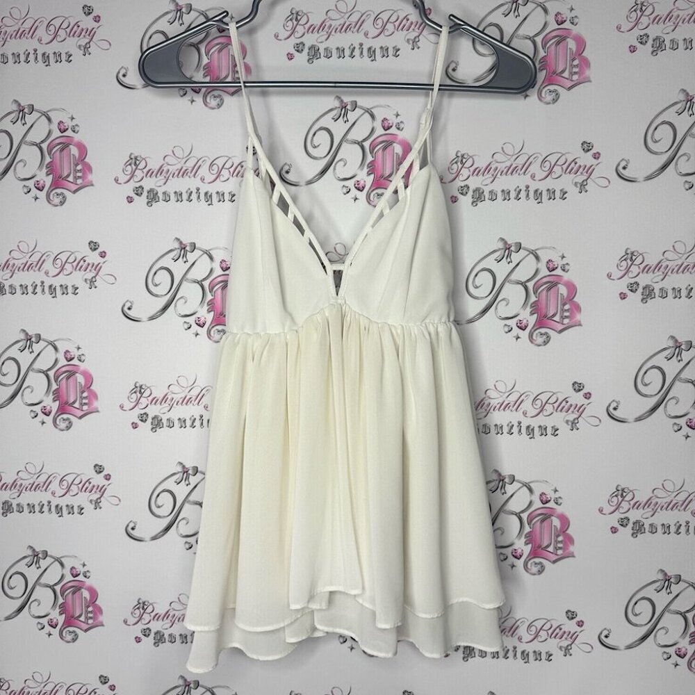 Cecico tank top Elegant White Sleeveless Top fairy boho cut out strappy cami